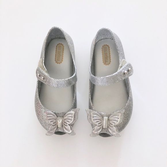 Mini Melissa Other - Girls Mini Melissa Silver Glitter Butterfly 8
